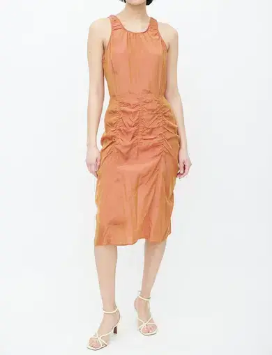 Acne Studios Iridescent Ruched Midi Dress Orange Size 36 / Au 8