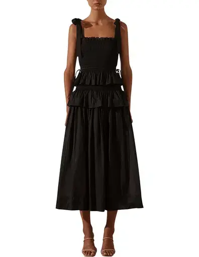 Shona Joy Pia Shirred Midi Dress Black Size 8
