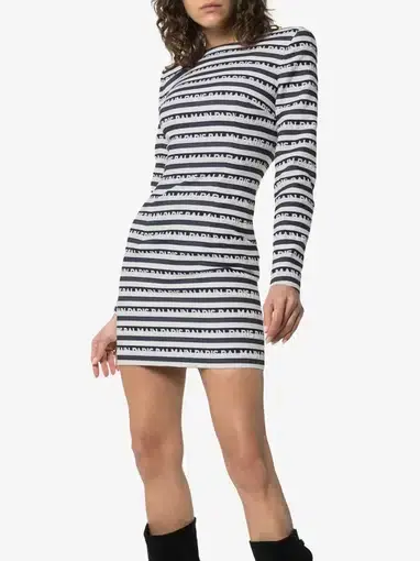 Balmain Mini Striped Jacquard Logo Dress Print Size 38 / AU 6