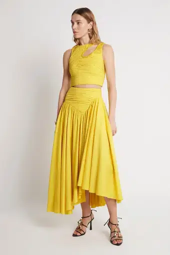 Aje Jolie Abstract Cut Out Top and Asymmetric Midi Skirt Set Sun Shower Yellow Size 8 