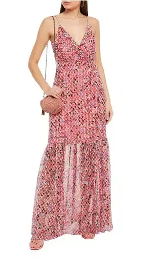 Saloni Ruffled Floral-Print Fil Coupé Silk-Blend Georgette Maxi Dress Print Size 8