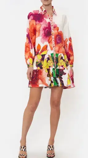 Camilla Pretty As A Poppy Tiered Shirt Dress Print Size L
