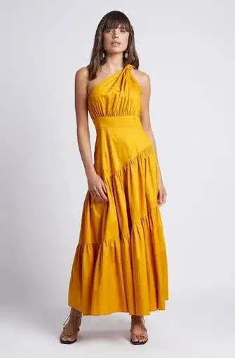 Sheike Harmony One-shoulder Maxi-Dress in Butterscotch Yellow Size 6
