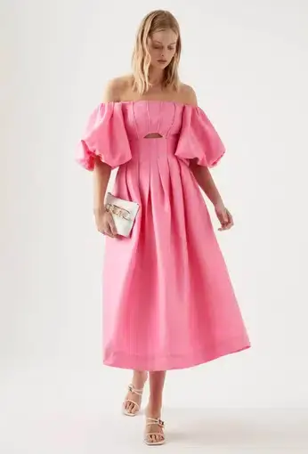 Aje Eugenie Off Shoulder Midi Dress Pink Size 12