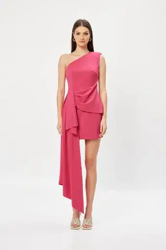 Elliatt Caicos One Shoulder Mini Dress Fuchsia Pink Size S
