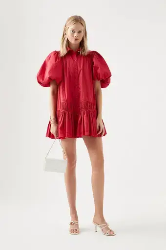 Aje Yvette Smock Mini Dress Red Size 12