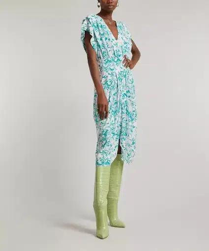 Isabel Marant Etoile Omeya Green Dress Print Size 34EU