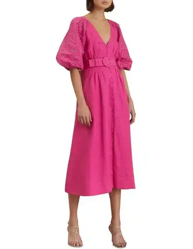 Nicholas Hasina Midi Belted Dress Pink Size 8