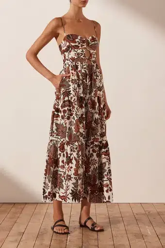 Shona Joy Catalina Lace Up Backless Midi Dress Print Size 8