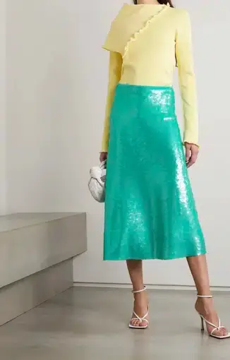 Victoria Beckham Sequinned Midi Skirt Green Size 10