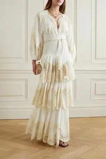 Zimmermann Pattie Embroidered Tiered Midi Dress White Size 1