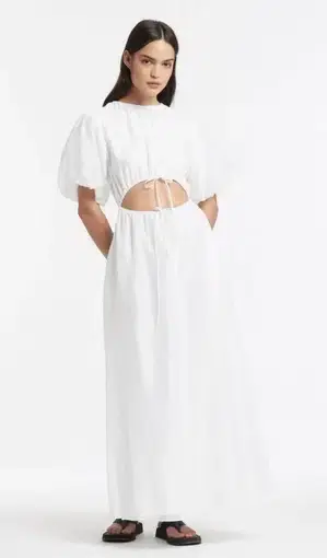 Sir the Label Franc Puff Sleeve Midi Dress White Size 3 / AU 12
