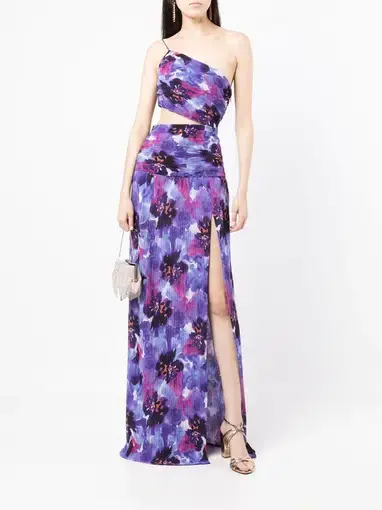 Rebecca Vallance Purple Rain One Shoulder Gown Print Size 10
