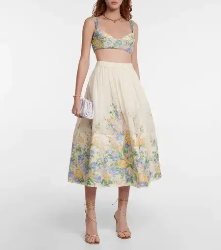 Zimmermann Floral Linen and Silk Midi Skirt Size 8
