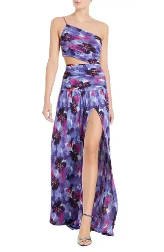Rebecca Vallance Purple Rain Floral One Shoulder Gown Print Size 10