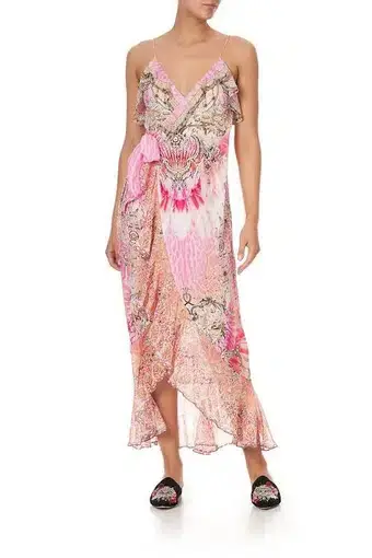 Camilla  Long Wrap Dress with Frill Deco Darling Size XXS