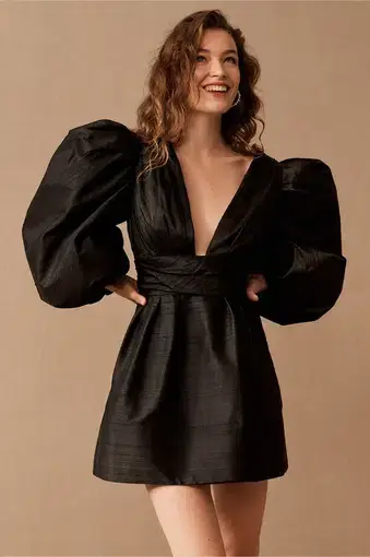 Anthropologie Watters Meringue Silk Mini Dress Black Size 6