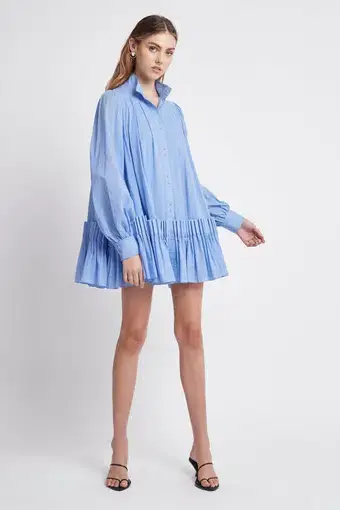 Aje Pavillion Pleat Mini Dress in Cornflower Blue Size 12 
