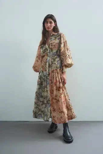 Alemais Phillipa Linen Midi Dress Print Size 14 