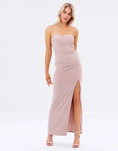 Skiva Strapless Evening Dress with Split Latte Blush Size AU 6