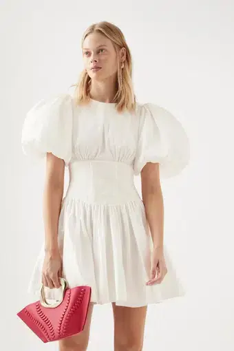 Aje Gianna Puff Sleeve Mini Dress Ivory Size 10 