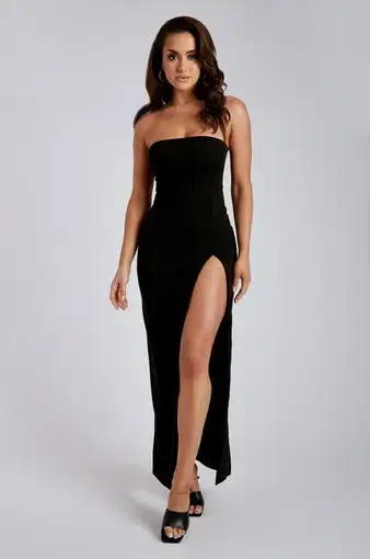 Meshki Rachel Maxi Split Front Dress Black Size XS