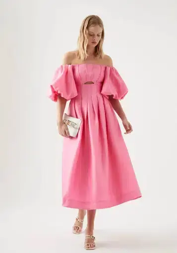 AJE Eugenie Off Shoulder Midi Dress French Rose Pink Size 8