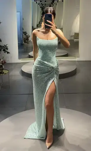 Lia Stublla Chanel Gown Aqua Size S 
