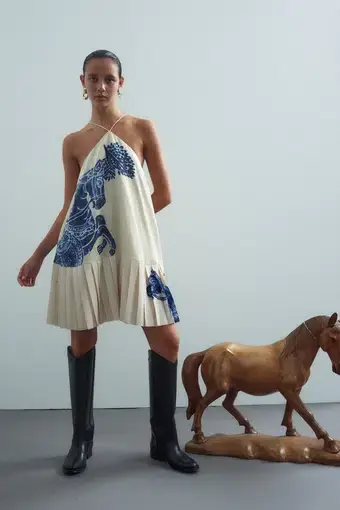 Alemais Rider Pleat Hem Mini Dress Print Size 8