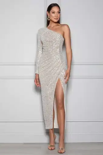 Elle Zeitoune Opal Dress in Champagne Silver Sequin Size 10