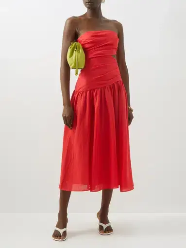 Zimmermann Lyre Wrap Tie Side Midi Dress Red Size 0 / Au 8
