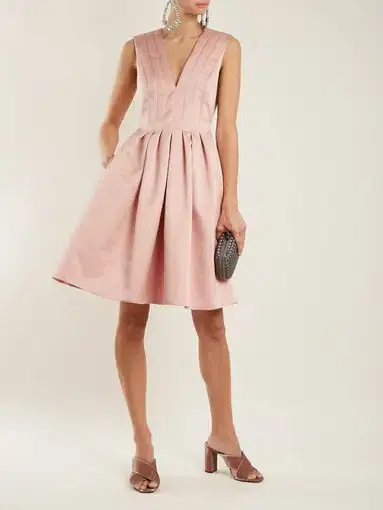 Rochas V-Neck Pleated Duchess-Satin Dress Pink Size IT 40 /AU 6