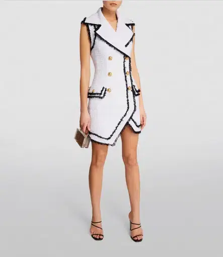 Balmain Asymmetric Button-Detail Mini Dress White Size 8