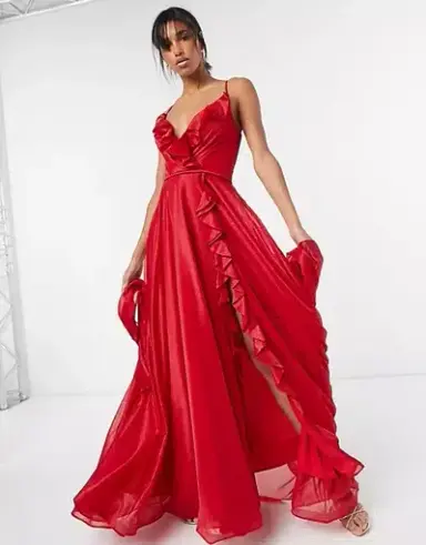 Forever Unique Ruffle Front Maxi Dress Red Size 10