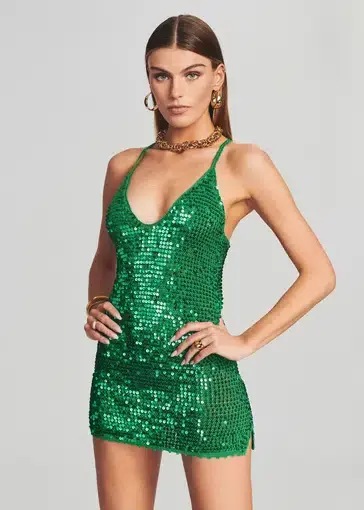 Retrofete Elliana Sequin Mini Dress Green Size S/M