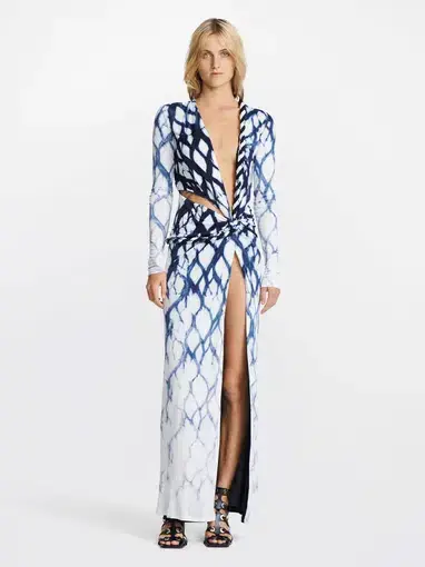 Dion Lee Shibori Longsleeve Rope Dress Blue/White Print Size 8