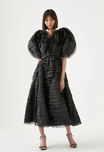 Aje Amour Ruffle Midi Dress Black Size 8