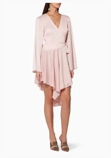 Keepsake Oceans Long Sleeve Wrap Mini Dress Pink Blush Size M / Au 10