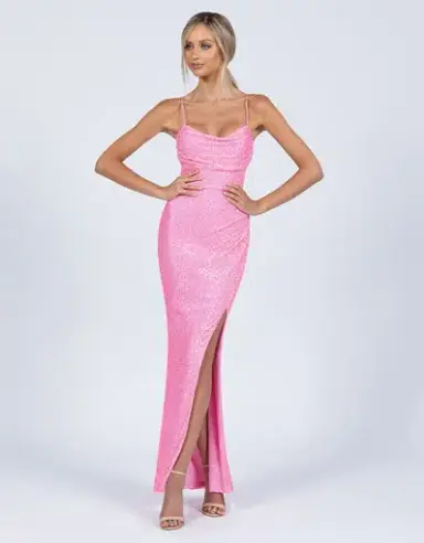 Bariano Dua Cowl Maxi Dress Pink Size XS / Au 6