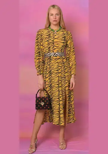 Rixo Emma Silk Midi Dress Tiger Print Size 10