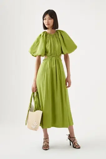 Aje Capucine Puff Sleeve Midi Dress in Verdant Green Size 8