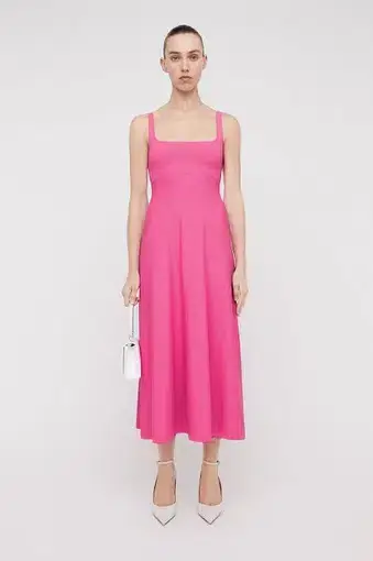 Scanlan Theodore Crepe Knit Square Neck Midi Dress Pink Size XS / Au 6
