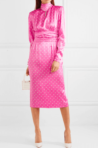 Alessanda Rich - Gathered polka-dot silk-satin midi dress Size 8 
