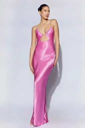 Meshki Sadie Maxi Satin Halter Ruched Slip Dress Pink Size 8