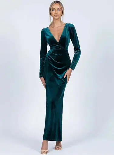 Bariano Isla Sleeve Maxi Dress in Velvet Jade Size 10
