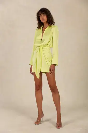 Misha Reidun Satin Mini Dress Lime Punch Size 10