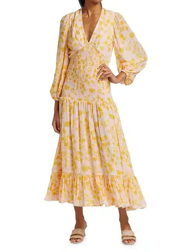 Significant Other Bernadette Floral Blouson-Sleeve A-Line Maxi Dress Size 6