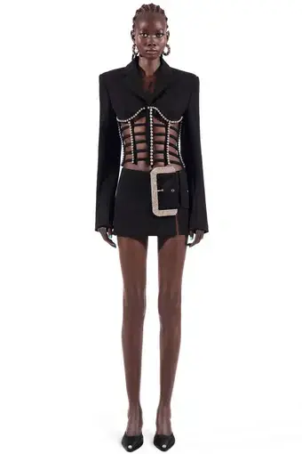 AREA NYC Crystal Cage Strap Blazer and Mini Skirt Set Black Size 8