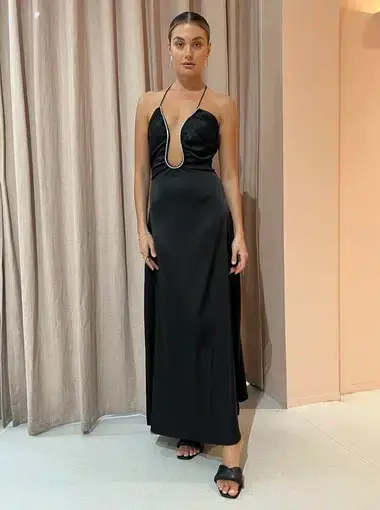 Sonya Moda Satin Embellished Keyhole Maxi Dress Black Size M/ AU 10