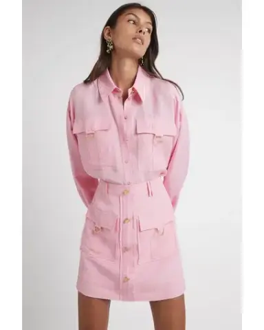 Aje Vista Utility Pocket Linen Skirt & Long Sleeve Pocket Set Pink Shirt Size 8